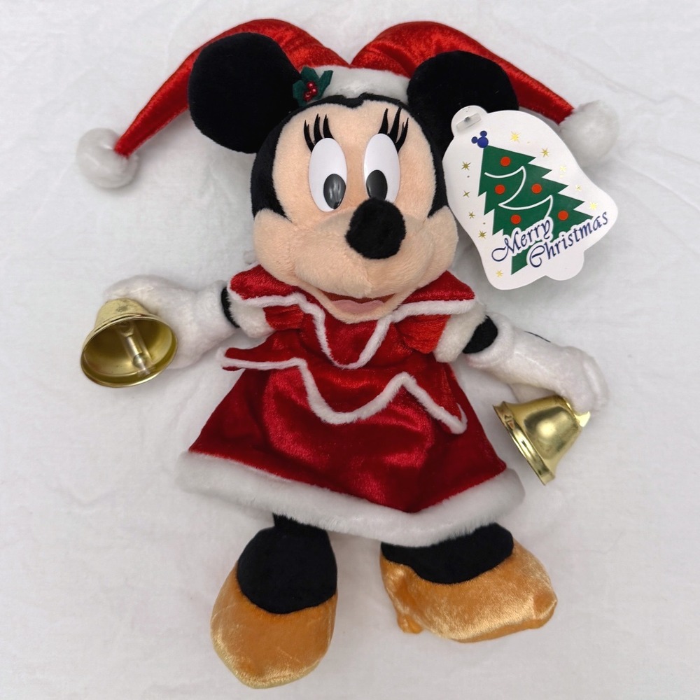 Tokyo Disneyland Minnie Mouse Christmas Plush Jester Santa Bells Red Velvet New
